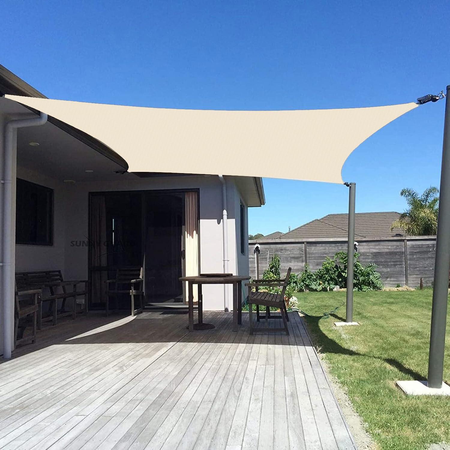 SUNNY GUARD Sun Shade Sail 10/12/16.5/20FT Triangle UV Block Sunshade Canopy for Outdoor, 16.5'x16.5'x16.5' Cream