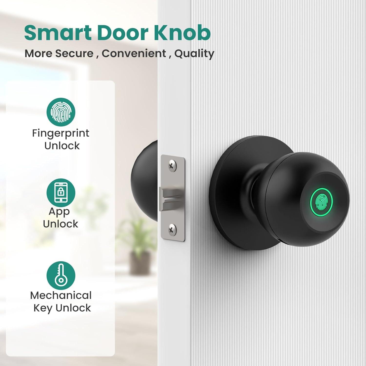 Ghome Fingerprint Smart Door Knob Lock App Control Biometric with Type-C Charge