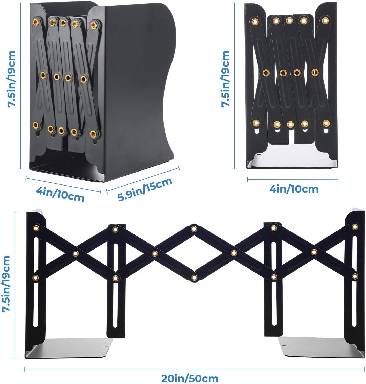 Adjustable Book End Metal Bookends Book Holder for Shelves Book Organizer for Desk Suitable for Office Home and School Black