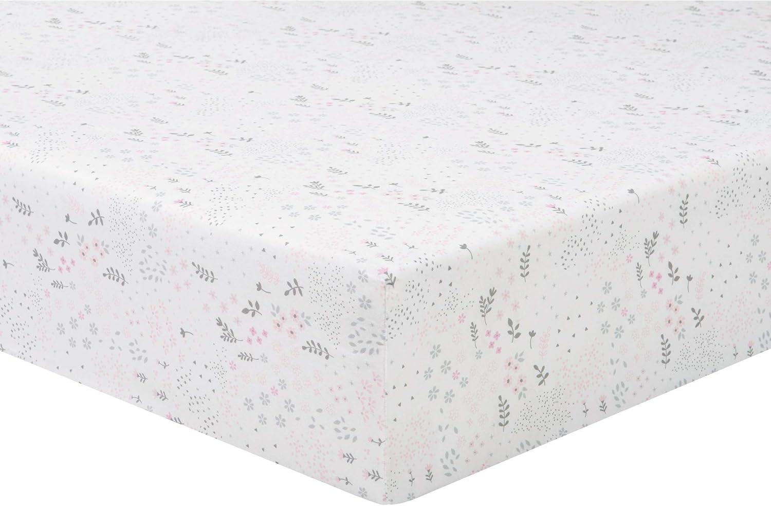 Sammy y Lou Infant Microfibra Estampada Floral Tejido Bolsillo Profundo 200 Sábanas para Cuna, Blanco, 2 Piezas