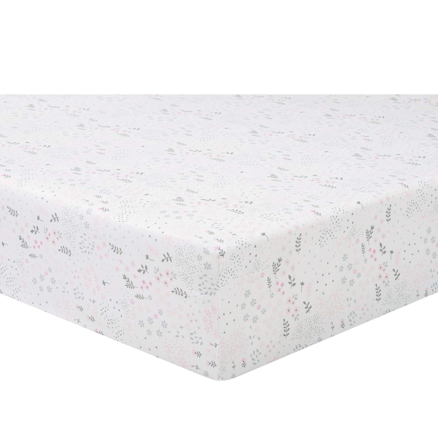 Sammy y Lou Infant Microfibra Estampada Floral Tejido Bolsillo Profundo 200 Sábanas para Cuna, Blanco, 2 Piezas