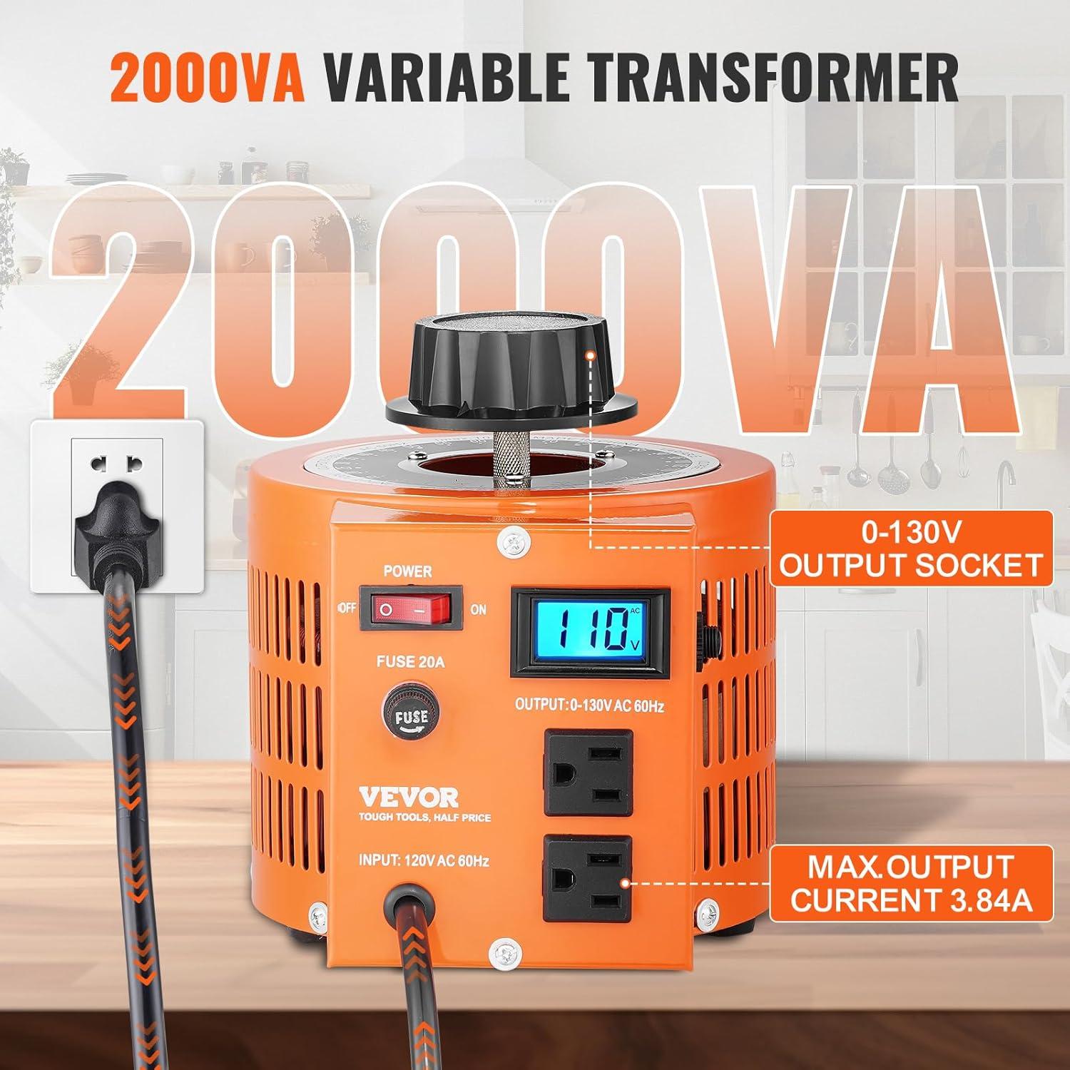 VEVOR VEVOR 500VA Auto Variable Voltage Transformer, 15.3 Amp, 110V Input 0-130V Output AC Voltag KBBYQZZBS5002NBX7V1