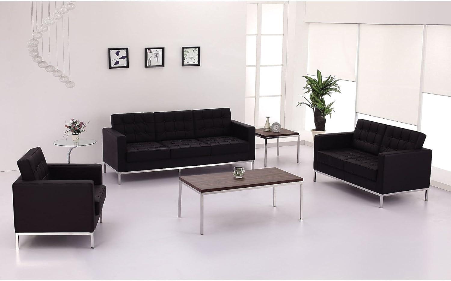 Flash Furniture HERCULES Lacey Series Contemporary Black LeatherSoft Chair with Stainless Steel Frame