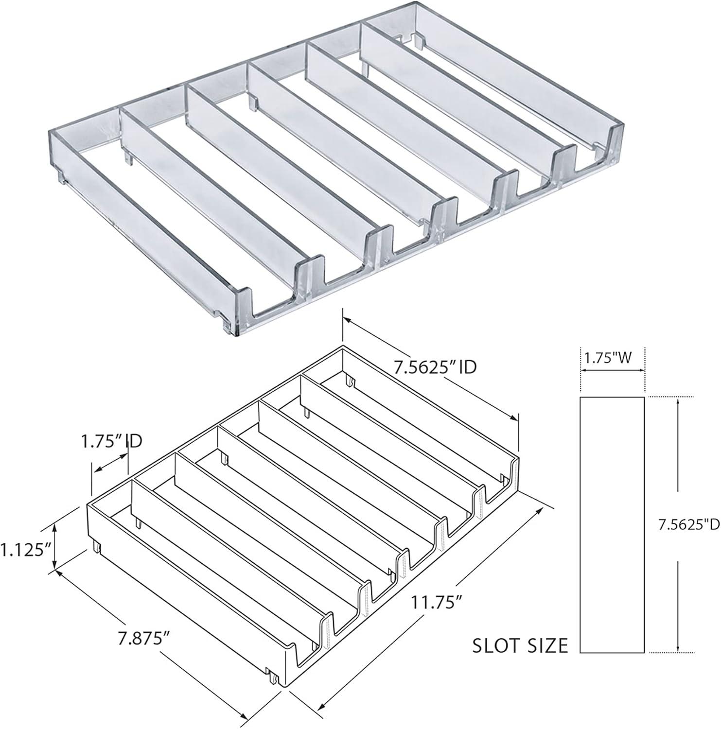 Azar Displays Clear 6 Compartment Divider Bin Cosmetic Tray with Pushers - 6 Slots per Tray, 2-Pack (Set of 2)