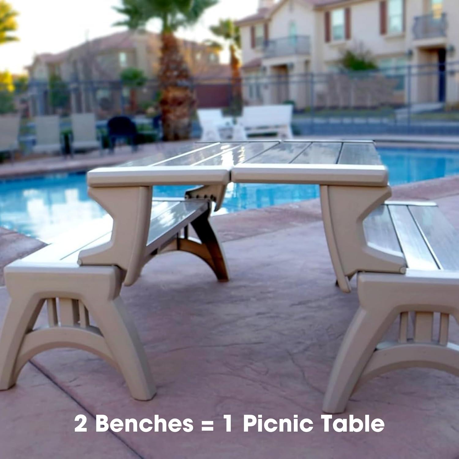Convert a Bench Mesa de Picnic de 60" para Exteriores/banco de Vinilo para Patio, Madera Flotante, Generación II
