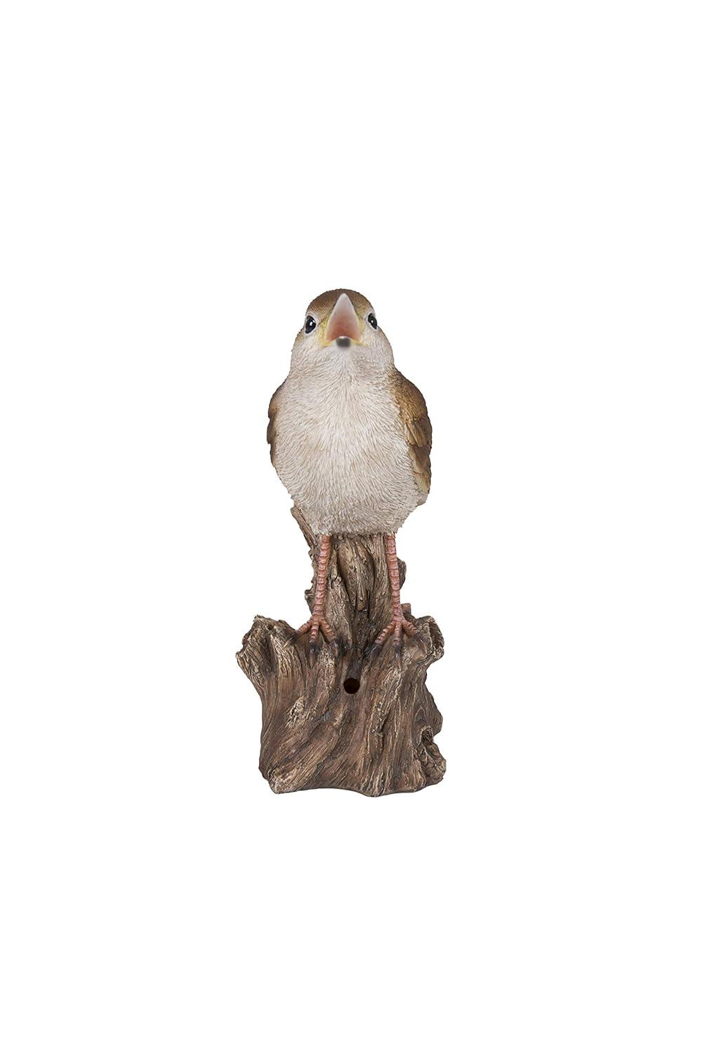 Hi-Line Gift Ltd. Motion Activated Singing Nightingale Standing on Stump