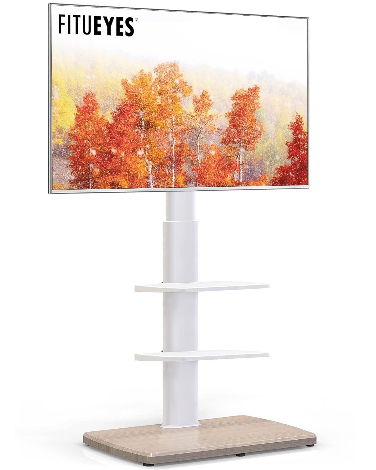 TV Stand for 32 39 40 43 49 50 55 60 65 70 Inch TVs Tall Floor TV Stands with Sturdy Wood Base Universal Corner Stand for Flat Panel Screen TVs Height Adjustable Shelves White…