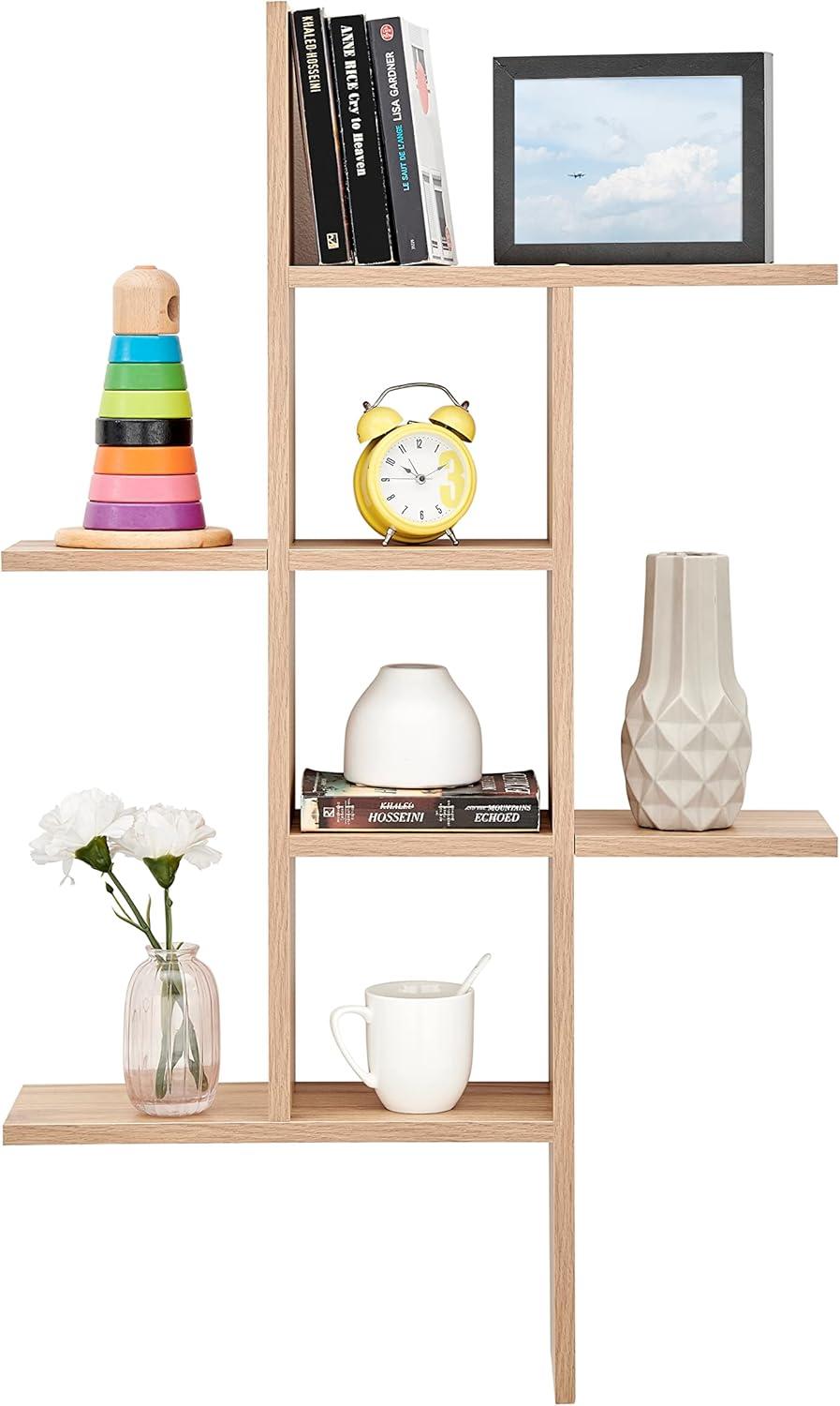 Danya B. 40" x 24" Cantilever Cubby Wall Shelf Chestnut: Mid-Century Modern Style, Laminated MDF, Iron Hardware