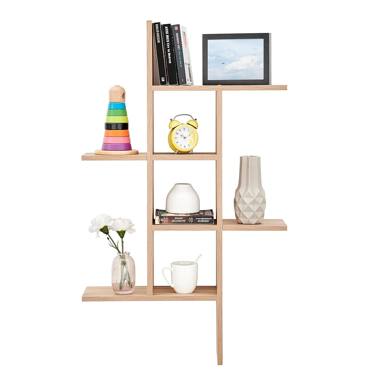 Danya B. 40" x 24" Cantilever Cubby Wall Shelf Chestnut: Mid-Century Modern Style, Laminated MDF, Iron Hardware
