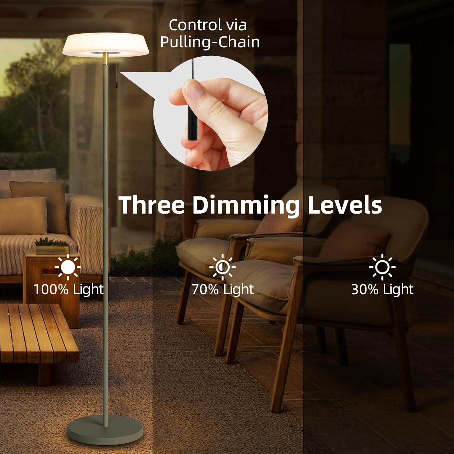 Solar LED Outdoor Floor Lamp Waterproof, 3 Level Dimmable Floor Night Light, Portable Cordless USB Rechargeable, for Home/Deck/Garden/Patio (Khaki)