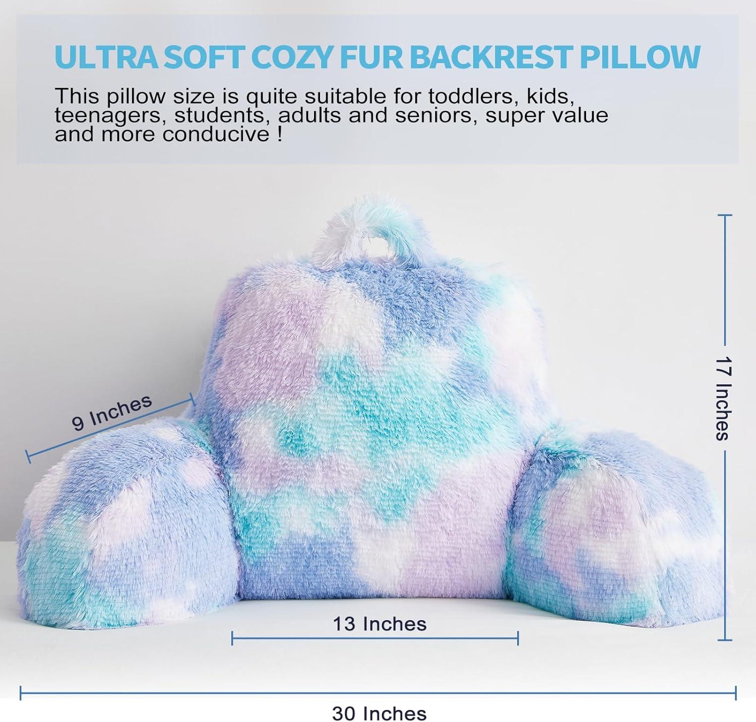 Pastel Faux Fur Reading Pillow with Arms and Premium Stuffing