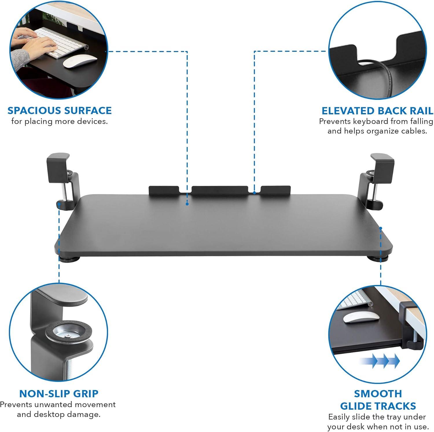 Mount-It! Clamp Keyboard Tray | Sliding Under Desk Keyboard &  Mouse Platform | Retractable Undermount Drawer | No Screws or Scratches to Assemble