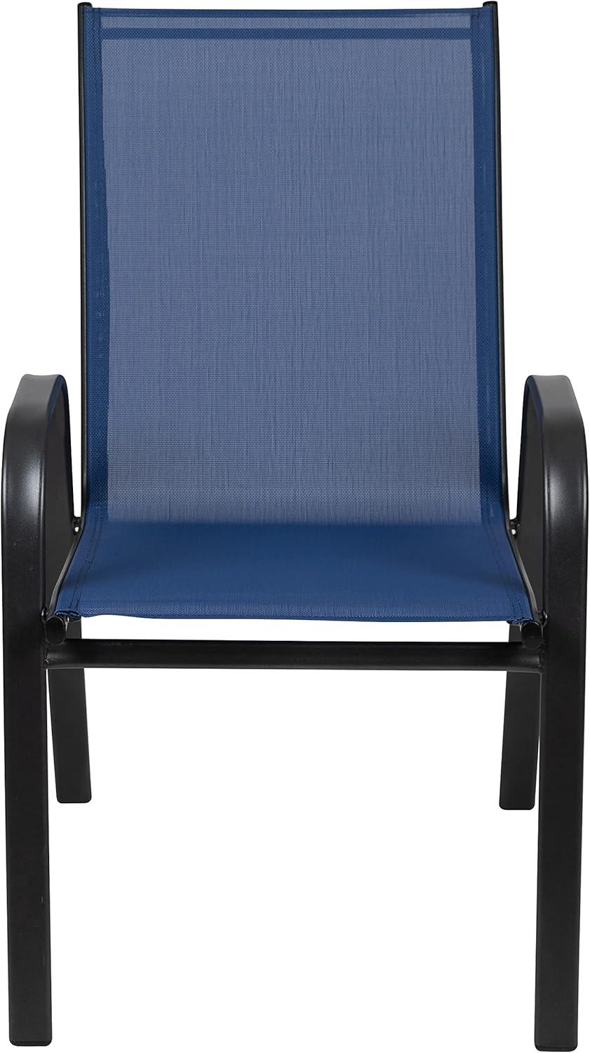 Flash Furniture 4 Pack Brazos Series Navy Outdoor Stack Chair with Flex Comfort Material and Metal Frame