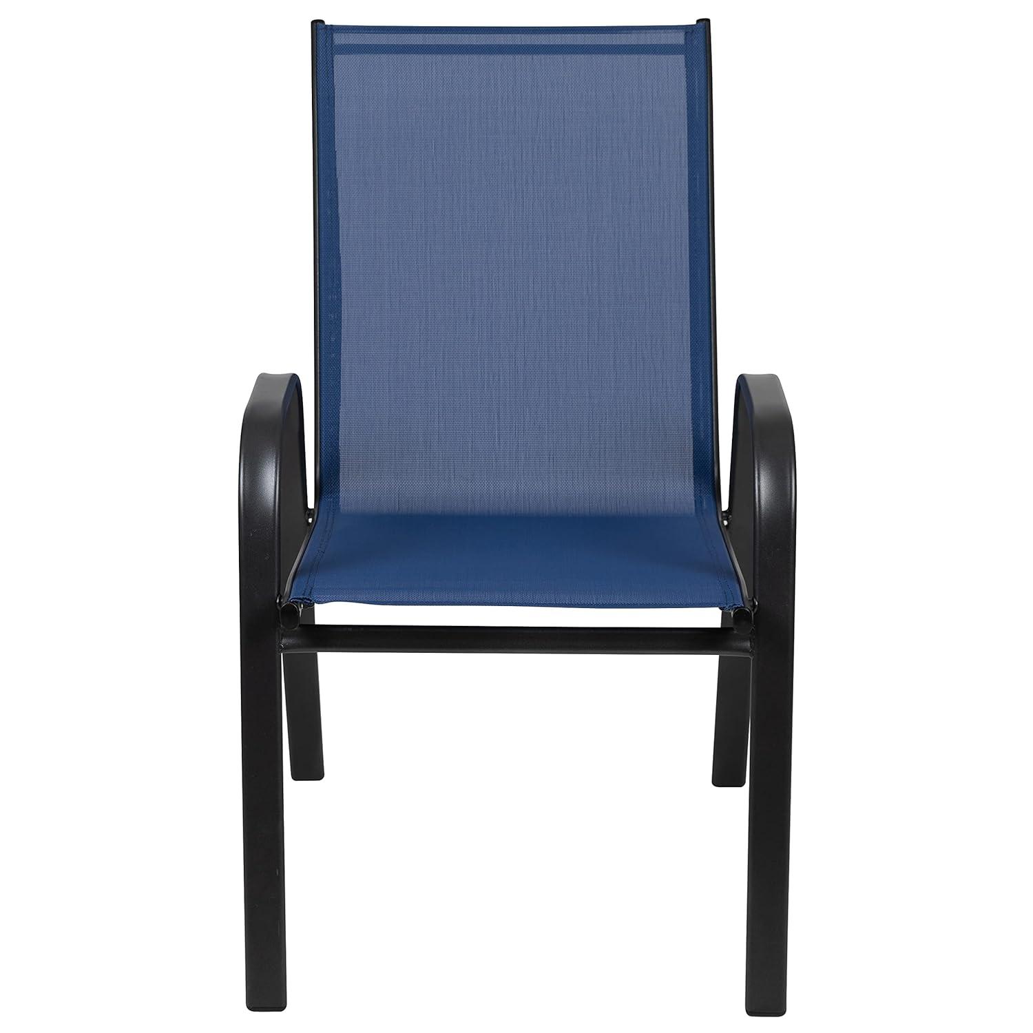 Flash Furniture 4 Pack Brazos Series Navy Outdoor Stack Chair with Flex Comfort Material and Metal Frame