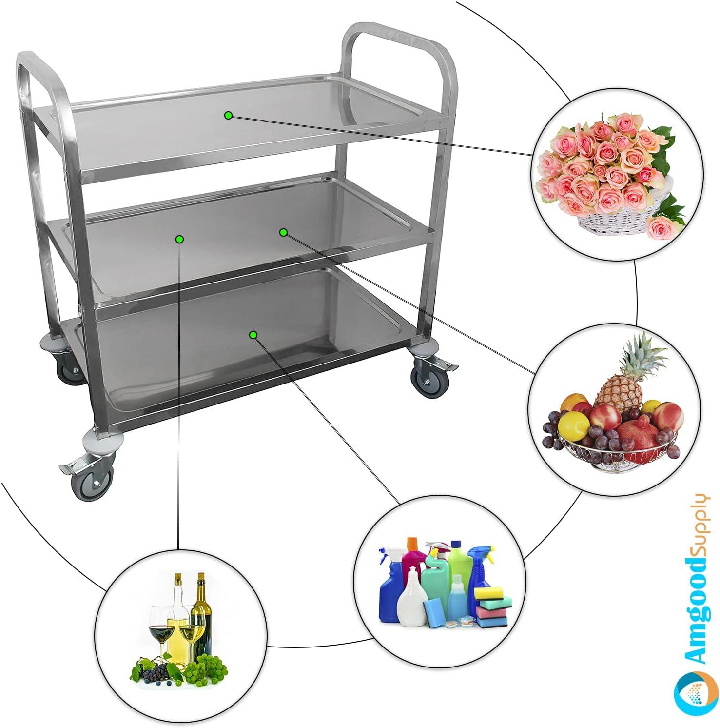 Small Stainless Steel 3-Shelf Utility Cart with Swivel Casters