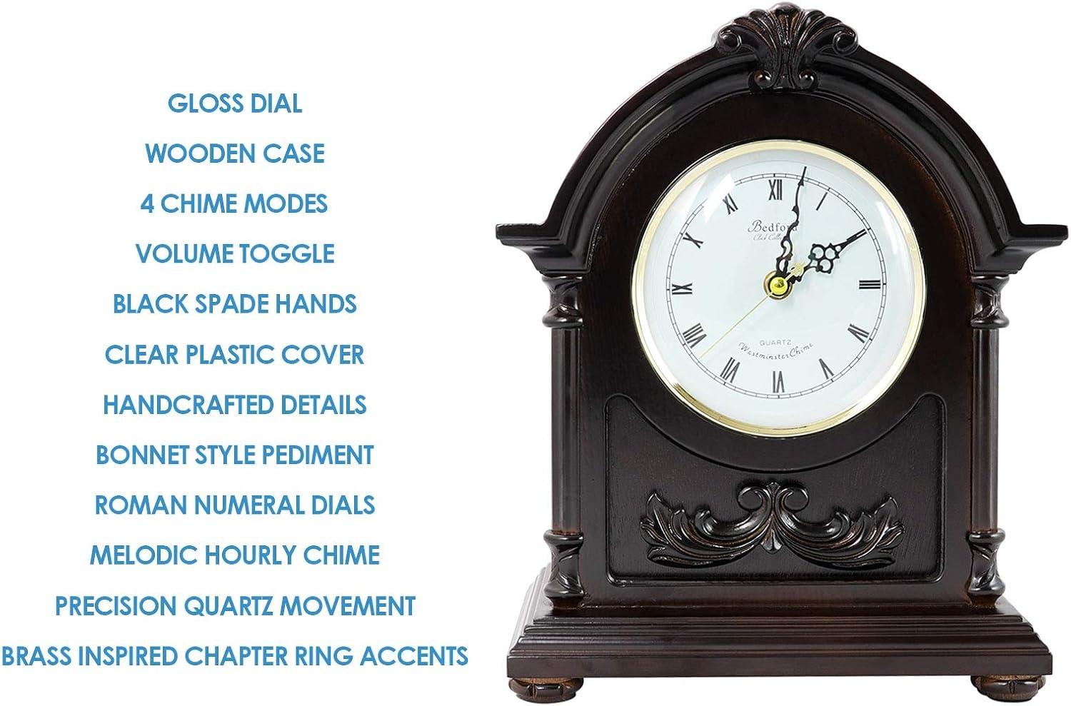 Bedford Clock Collection Wood Mantel Clock with Chimes