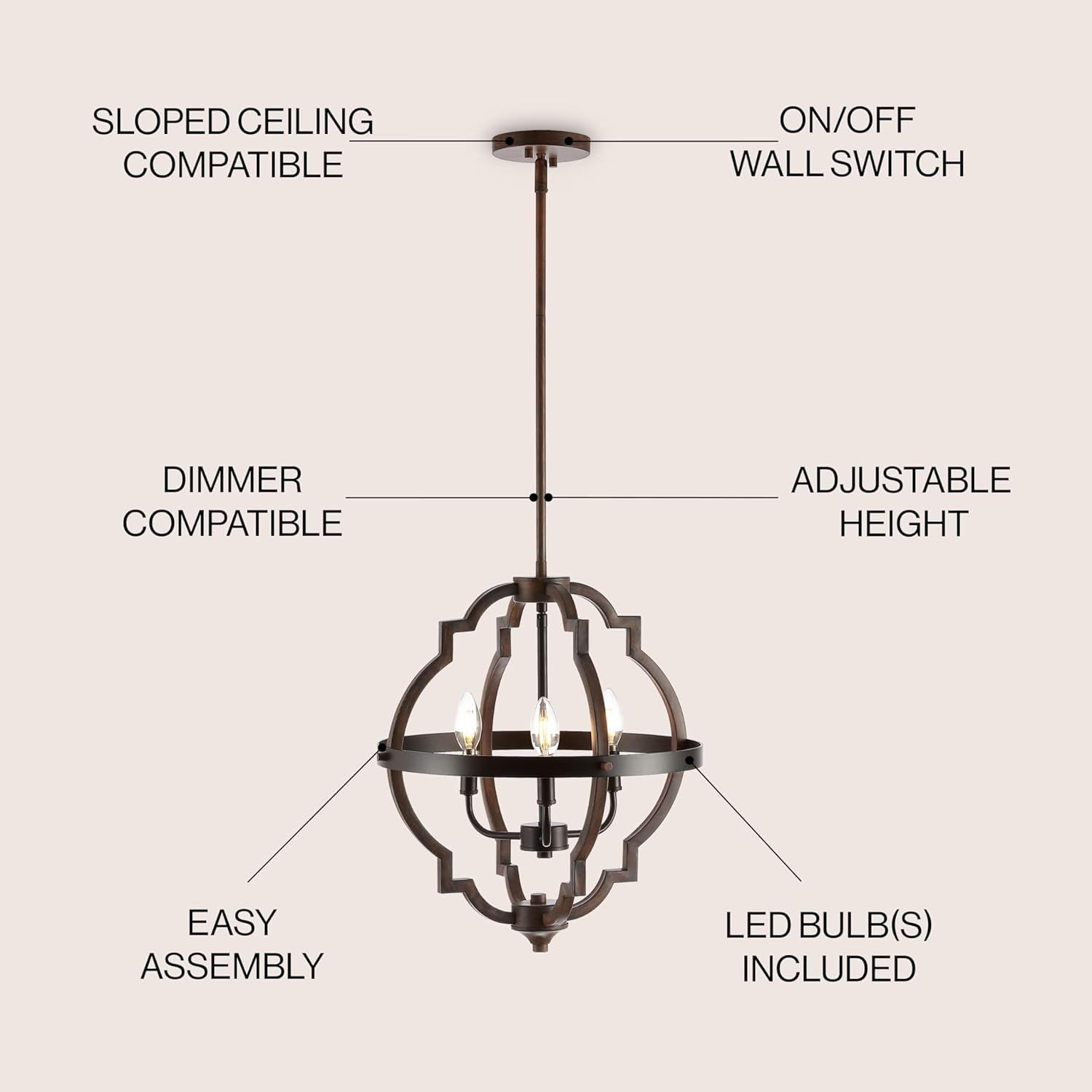 Ogee 16.75" 3-Light Adjustable Iron Rustic Industrial LED Pendant, Oil Rubbed Bronze