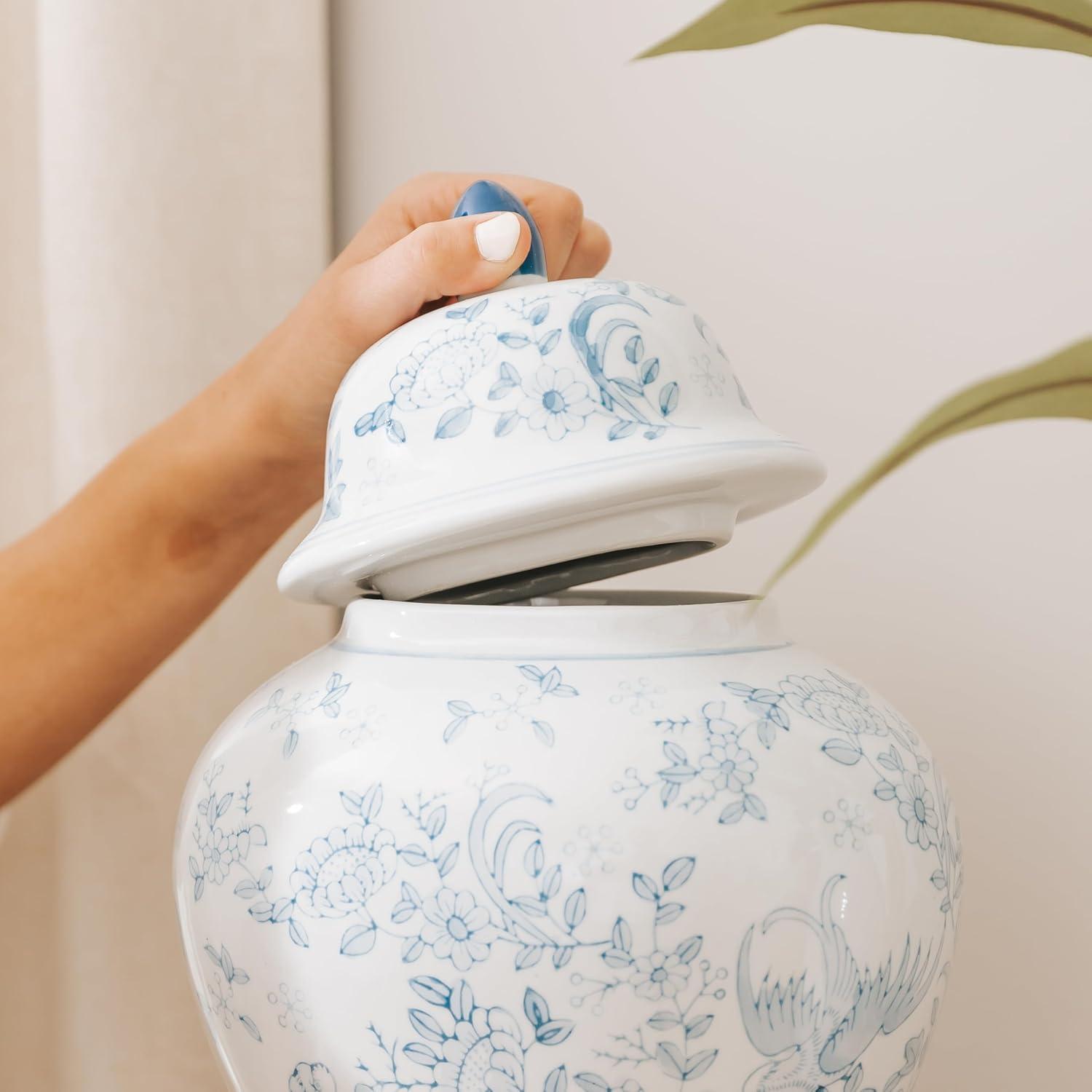 OneWorld Memorials Ceramic Cremation Urn for Adult Human - Large Memorial - Holds Up to 200 Cubic Inches of Ashes - Blue Bird Ceramic Funeral Urns