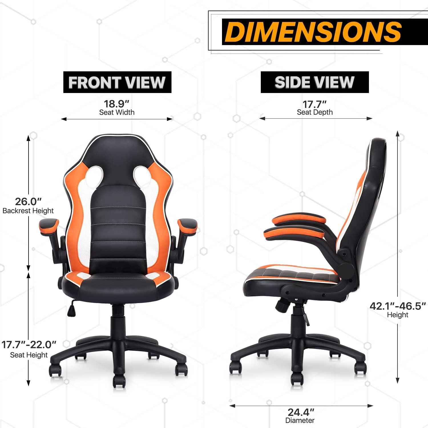 Orange and Black Ergonomic Gaming Chair with Flip-up Arms and Mat