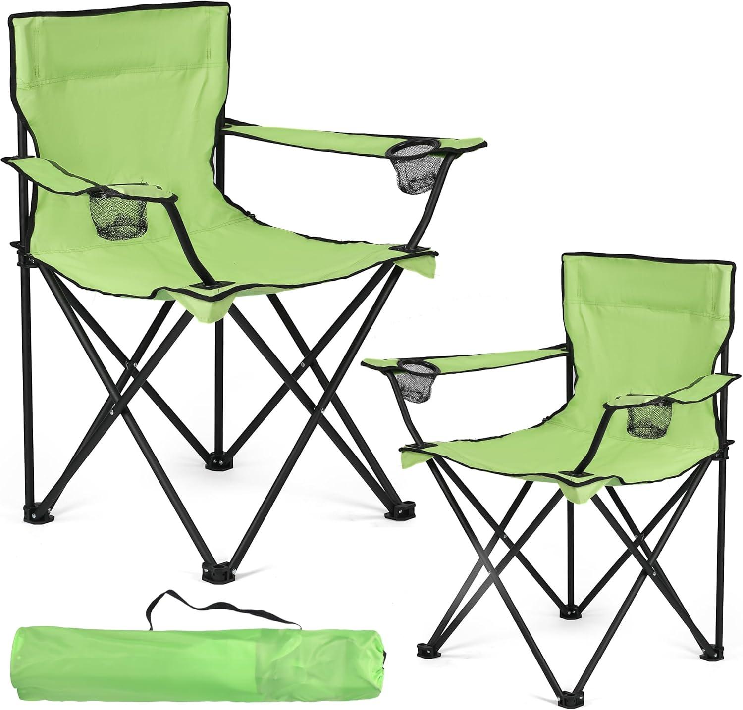 2 Pack Lightweight Camping Chairs for Adults & Teens, 250LBS Capacity Foldable Portable Chairs with Carry Bag, Compact Design for Camping, Beach, Picnics, and Outdoor Events