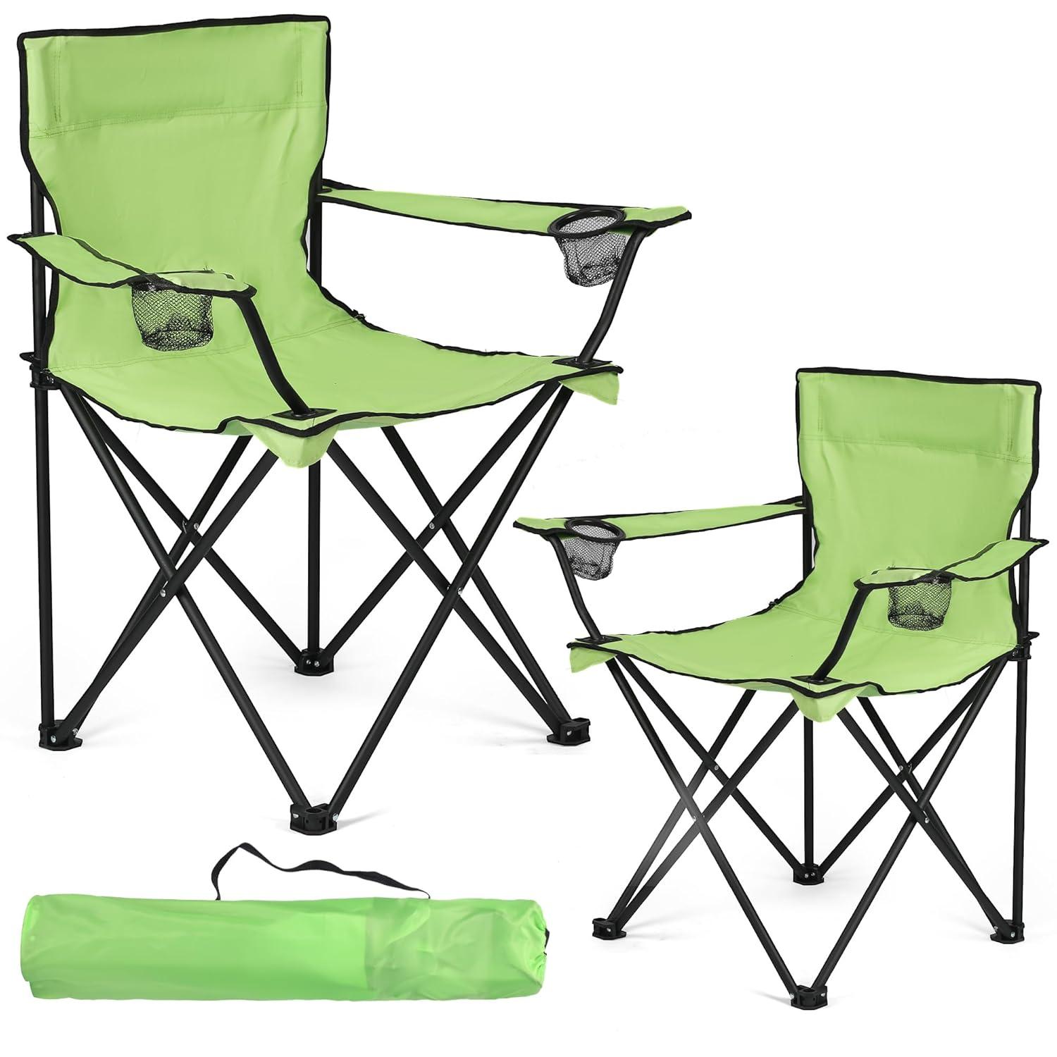 2 Pack Lightweight Camping Chairs for Adults & Teens, 250LBS Capacity Foldable Portable Chairs with Carry Bag, Compact Design for Camping, Beach, Picnics, and Outdoor Events