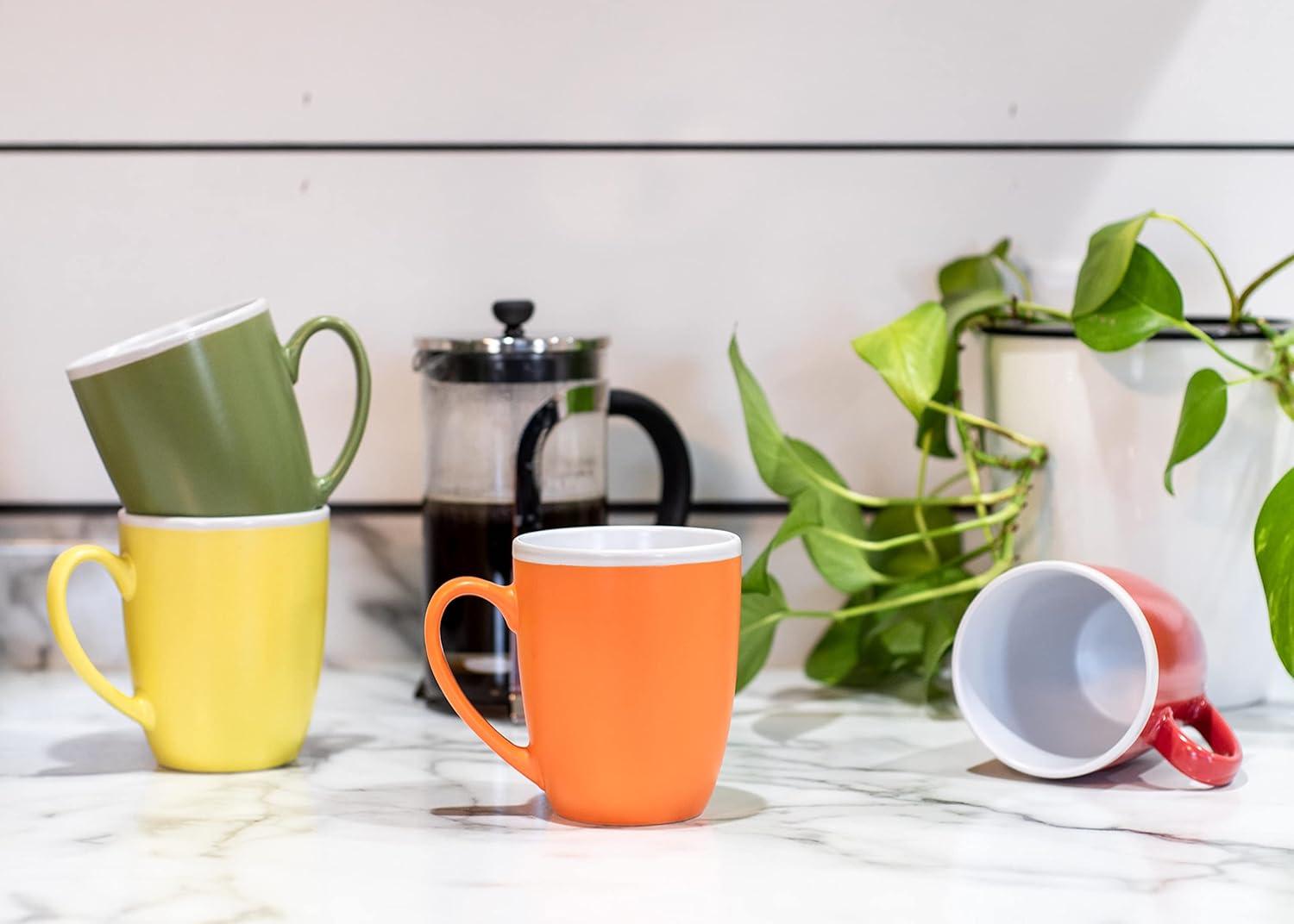 Elanze Designs Solid Color Warm Red Orange Yellow 16 ounce Matte Ceramic Mugs Assorted Set of 4