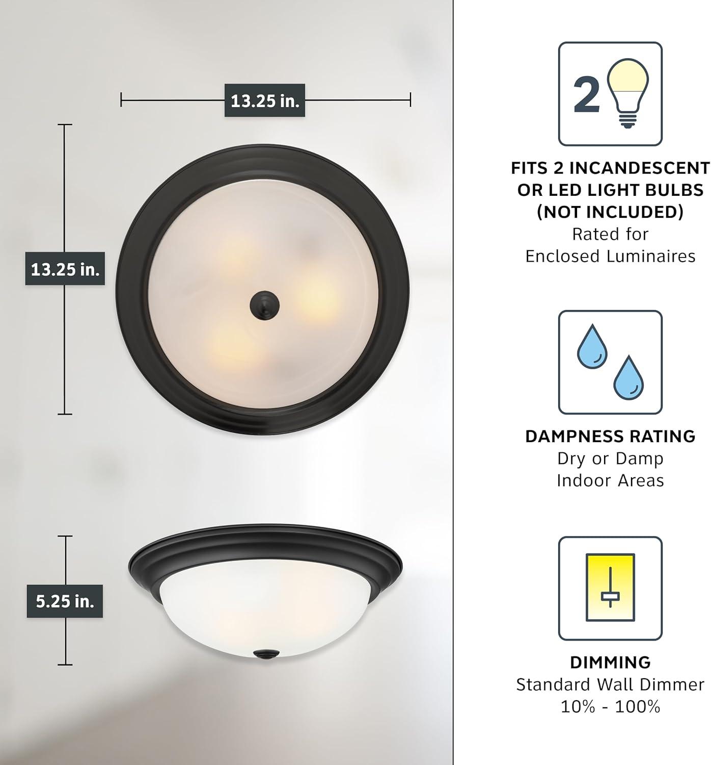 Designers Fountain 13.25 inch 2-Light Matte Black Flush Mount Ceiling Light, 1257M-MB-W