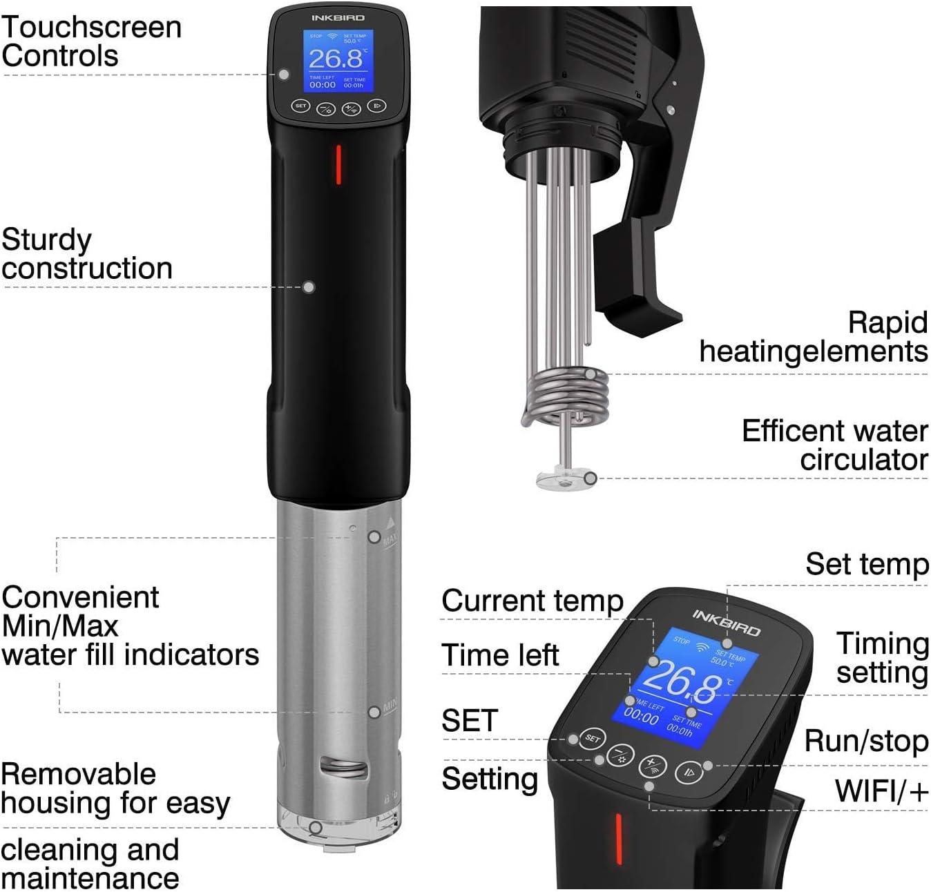 Inkbird Black and Silver WiFi Sous Vide Cooker with LCD Display