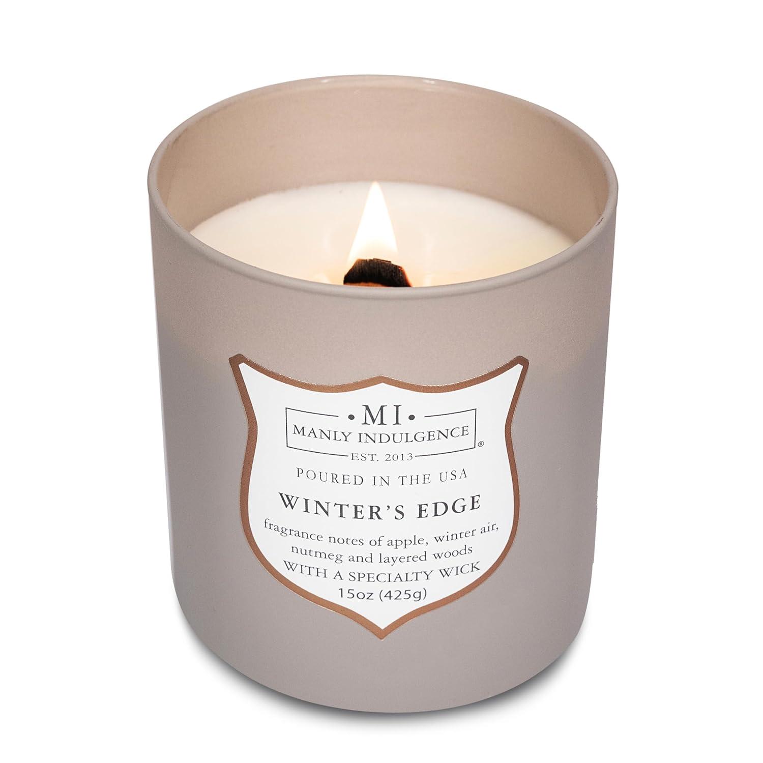 Manly Indulgence Signature Winter's Edge Scented Jar Candle, 15 oz, 60h Burn, Woody & Earthy
