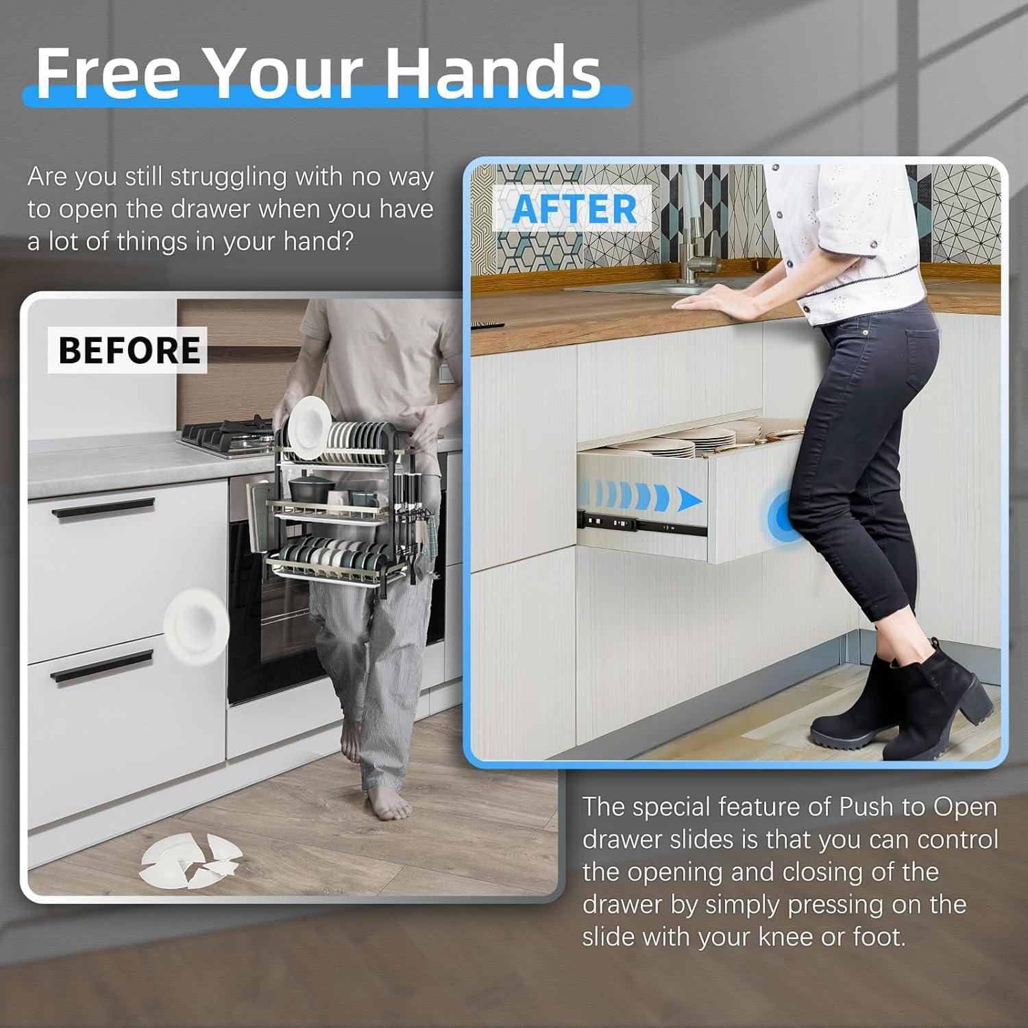 1 Pair Soft Close Stainless Steel Full Extension Drawer Hardware Slides 100 lb Load Capacity Side Mount Ball Bearing Self Close Kitchen Cabinet Rails Dresser Runners(Sliver,14 inch)