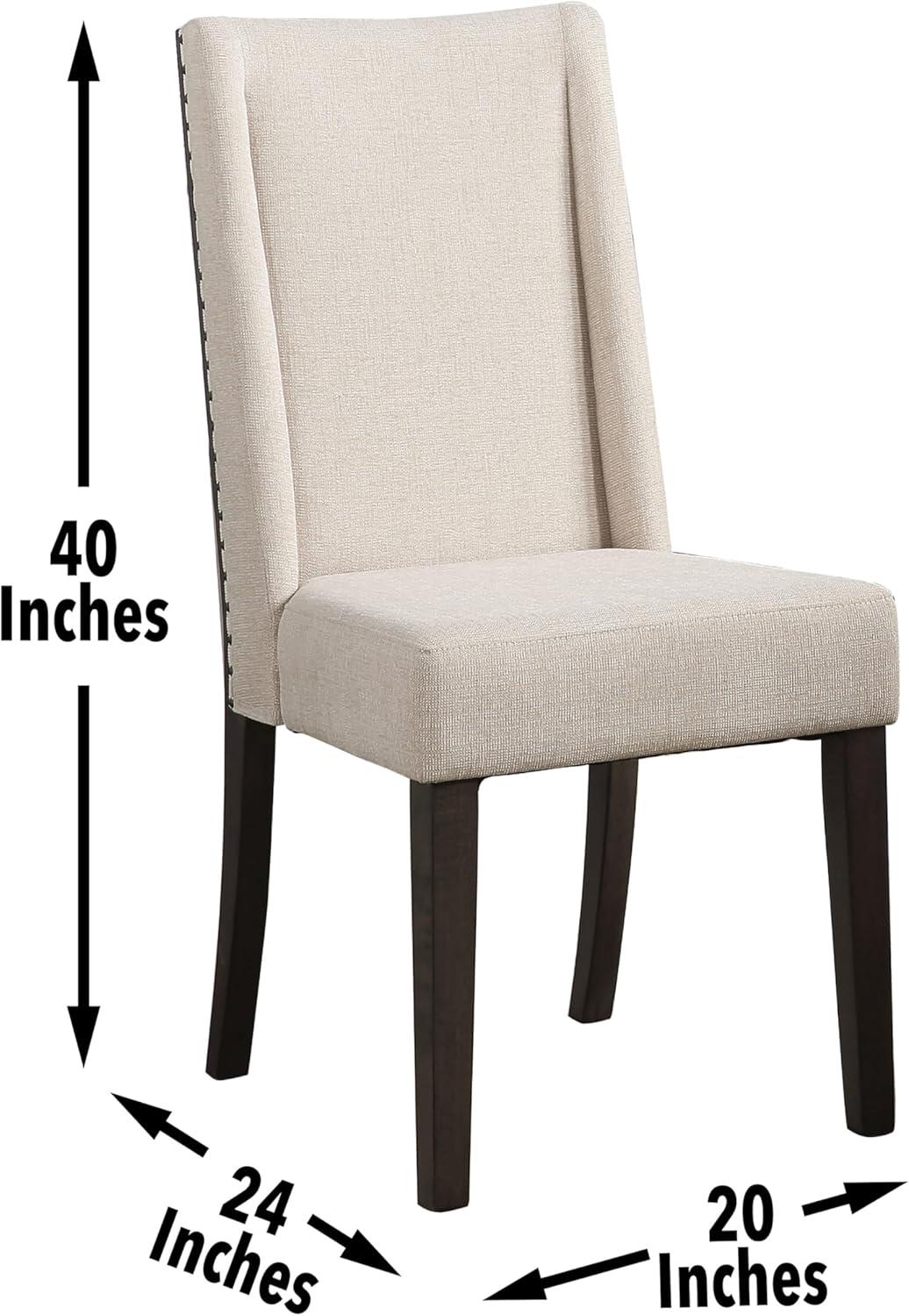 Beige Linen Upholstered Side Chair with Dark Wood Legs