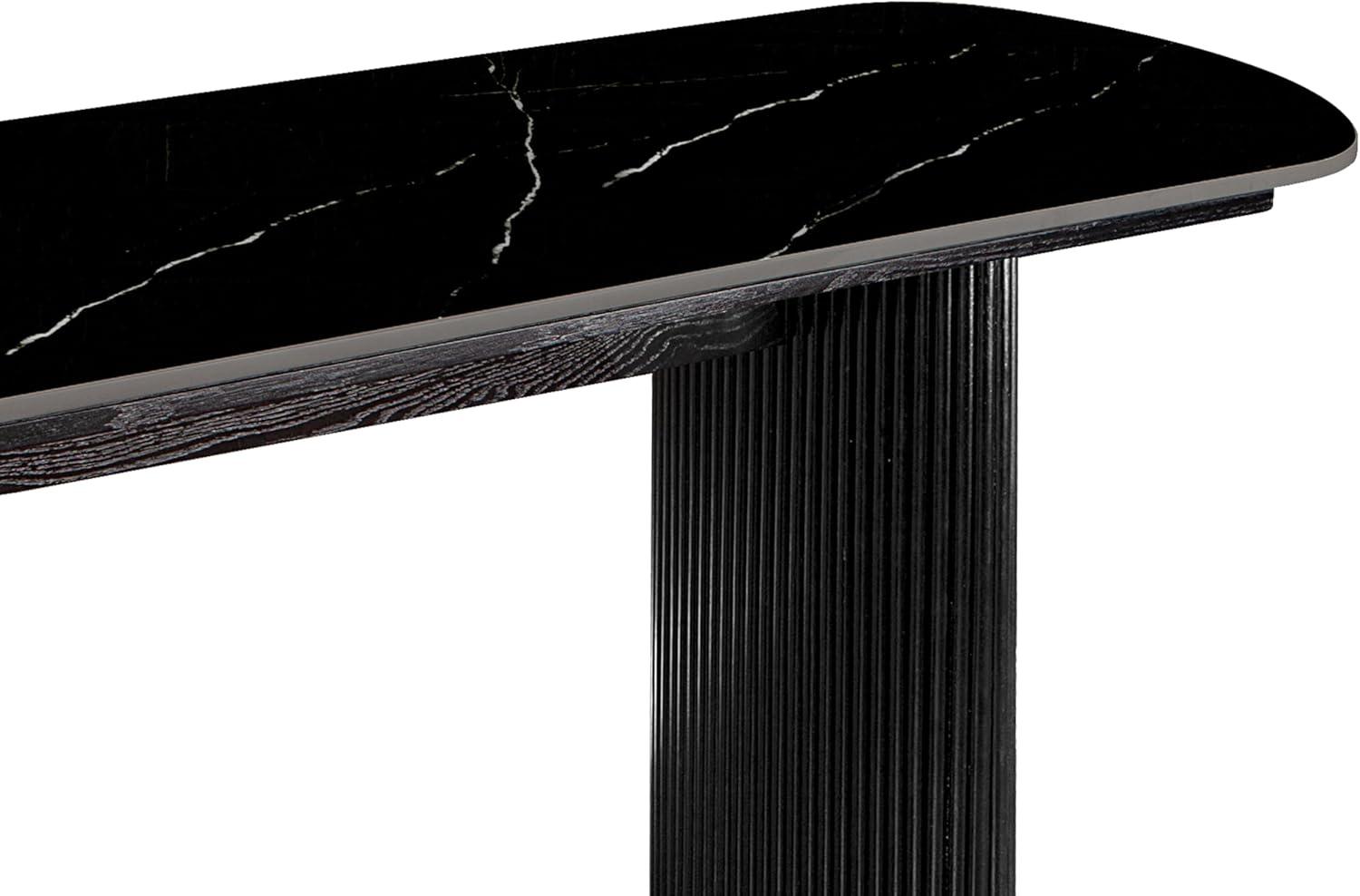 Black Marble Top Console Table with Fluted Wooden Base