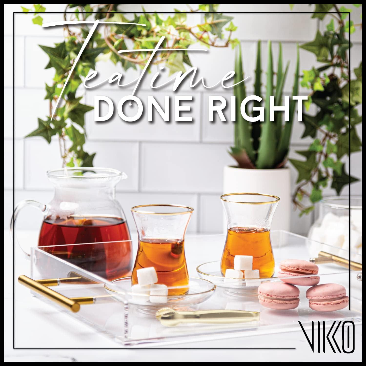 Clear Glass Turkish Tea Cups with Saucers, 4 Oz, Set of 6