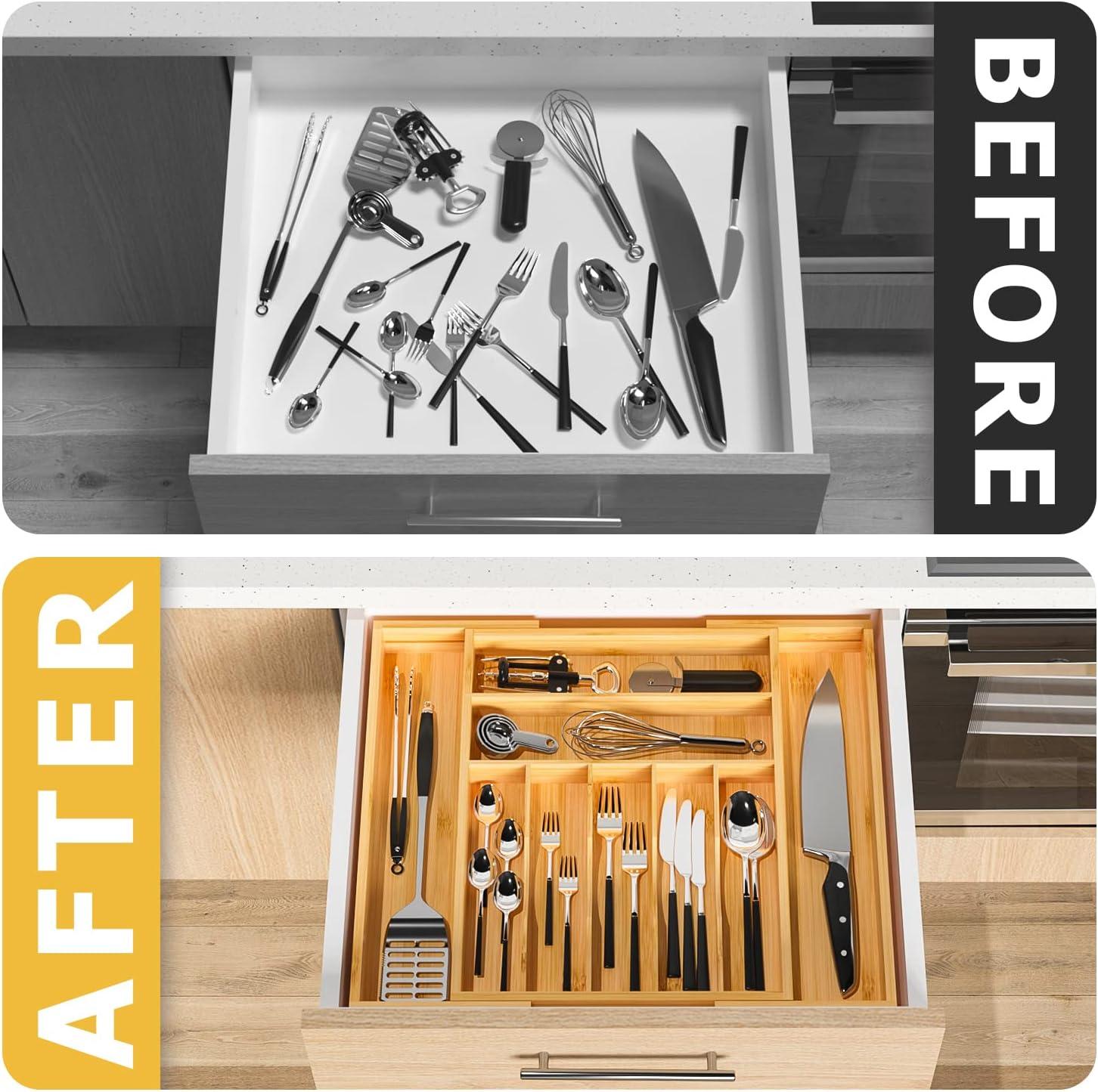 Expandable Bamboo Adjustable Kitchen Drawer Organizer