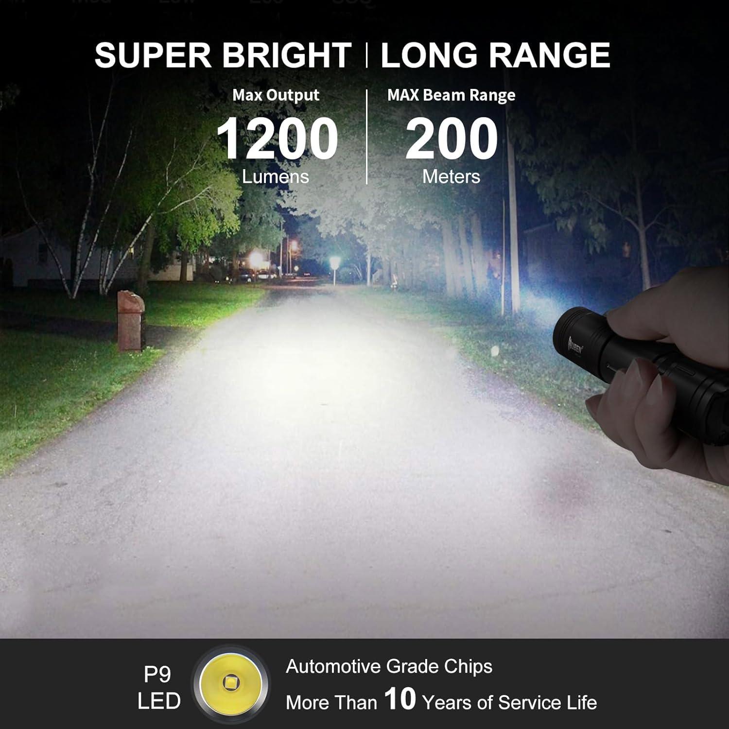 Wuben L50 Rechargeable Tactical Flashlights, 1200 Lumens, IP68 Waterproof, 5 Modes for Emergency, Rescue, Inspection, Hunting