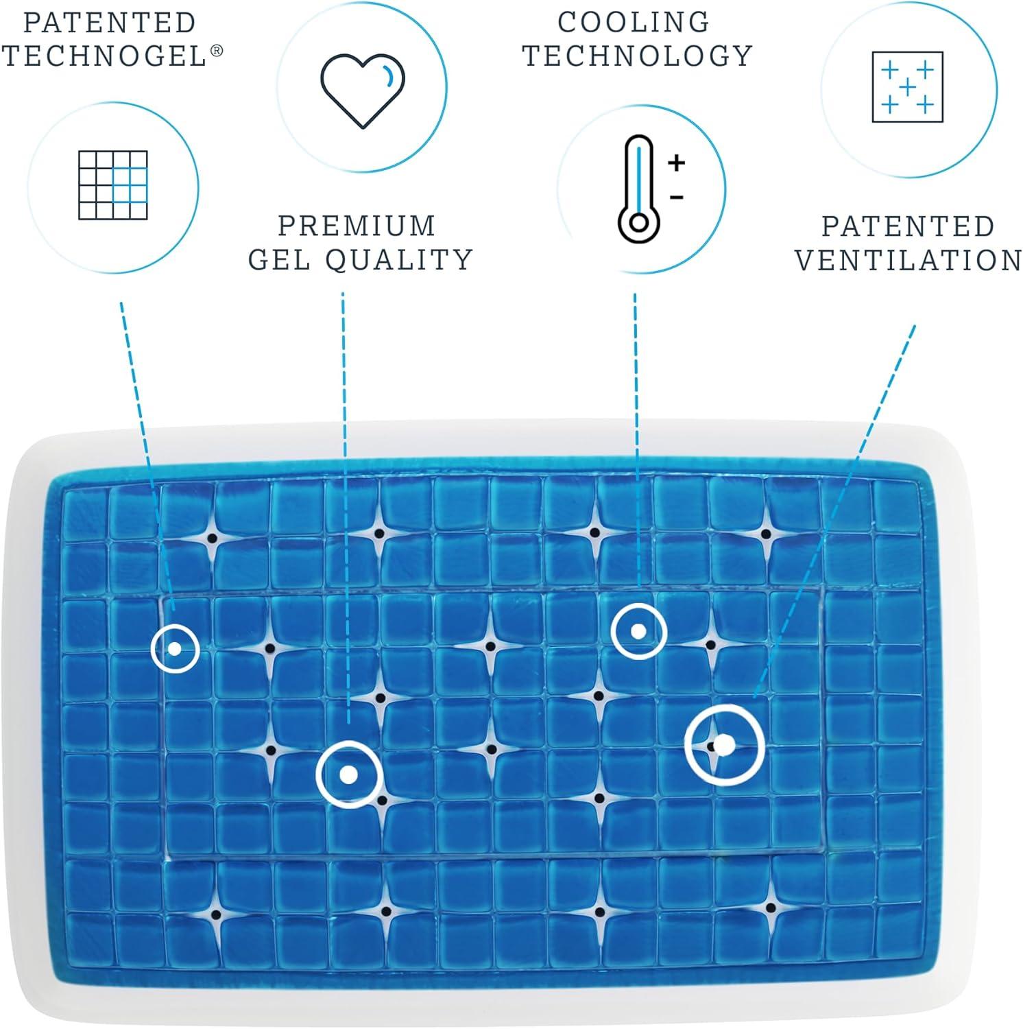 Technogel Deluxe Cooling Gel Pillow – Neck & Shoulder Pain Relief, Odorless Memory Foam, Cool Sleep for Stomach & Back Sleepers, Standard Shape with Washable Cooling Cover (Medium)