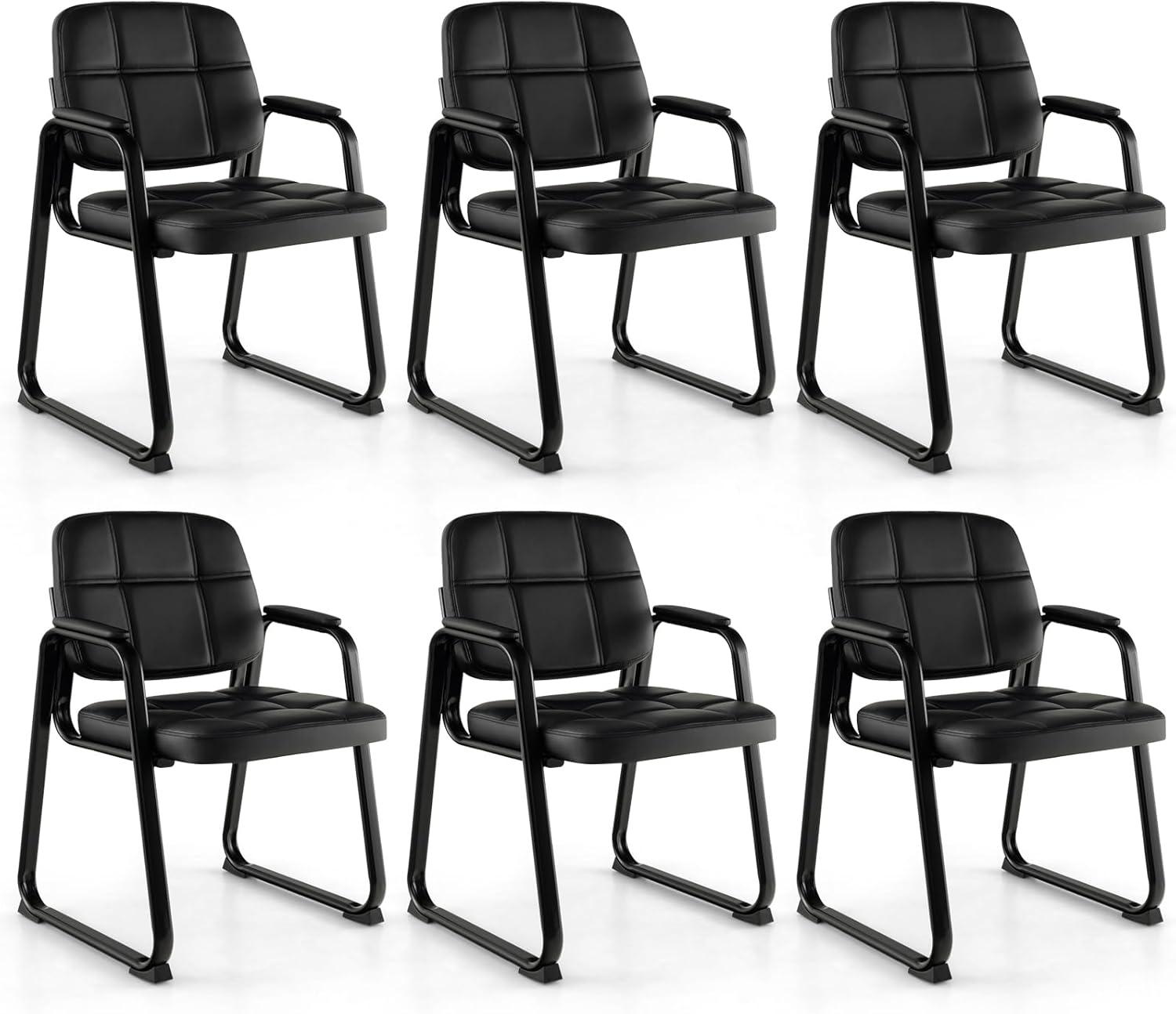 Costway Waiting Room Chair Set of 2/4 Upholstered Guest Conference Chair with Armrest Black