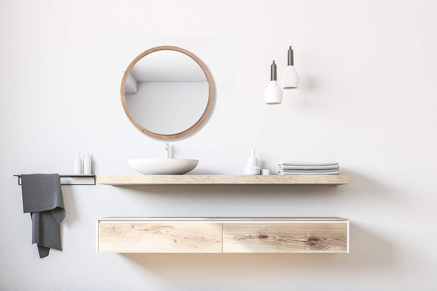 Mirrorize Round Wood Mirror 30" for Living Room Wall Decor, Decorative Wooden Circle Mirror, Bathroom Vanity Mirror, Farmhouse Large Circular Mirror for Entryway