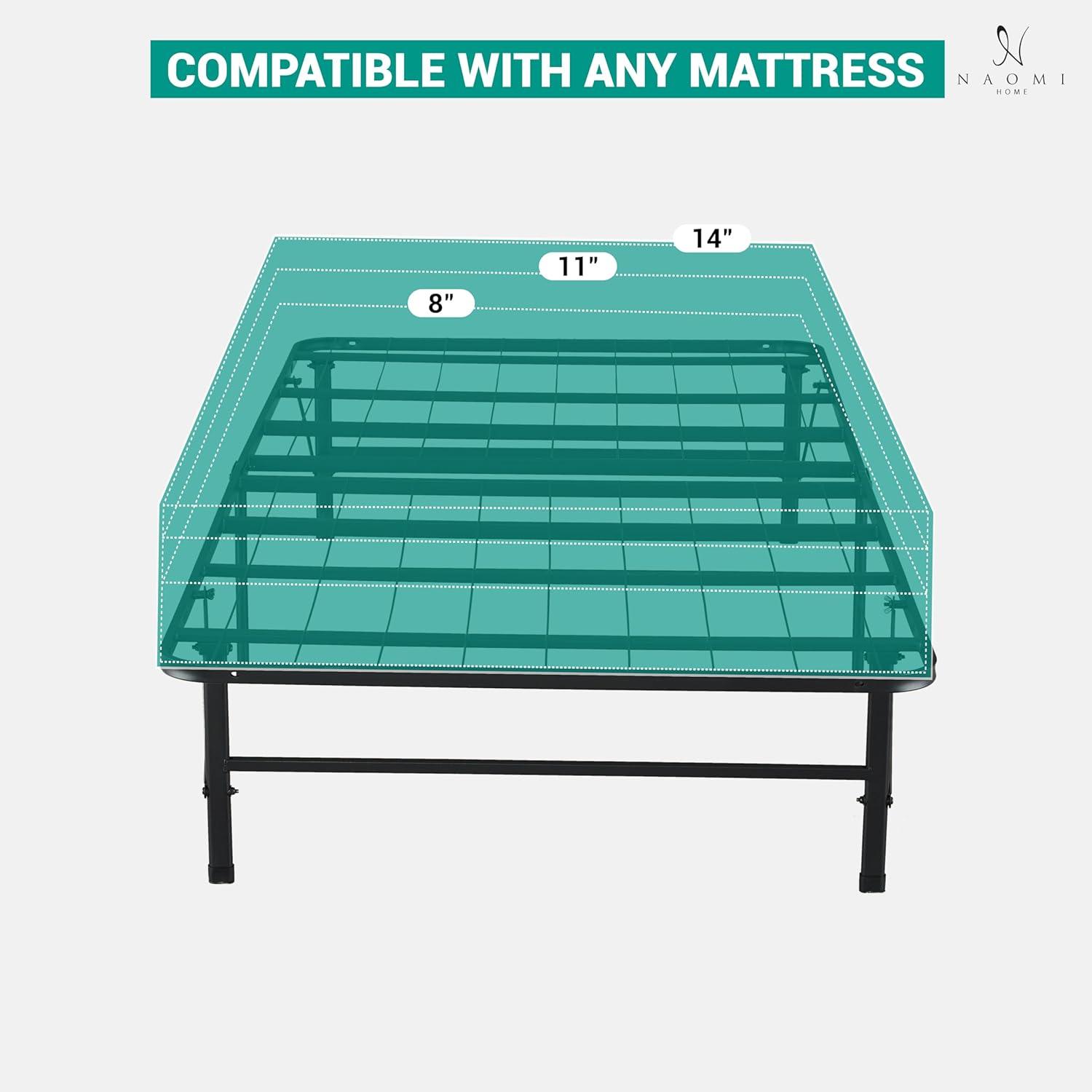 Alwyn Home Muscoy 14" Foldable Steel Bed Frame, No Box Spring Needed, Underbed Storage , Easy Assembly