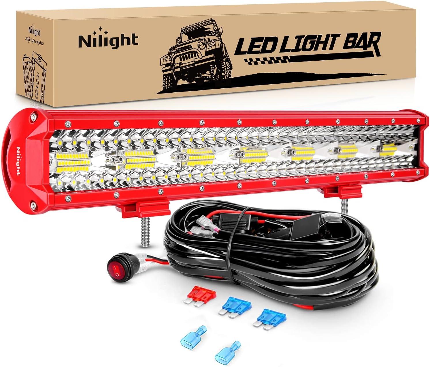 Nilight LED Light Bar 20Inch Triple Row Spot Flood Combo Lights with Wiring Harness Kit for Fog Light Driving Light Work Light on Off-Road Truck SUV ATV UTV, 2 Years Warranty