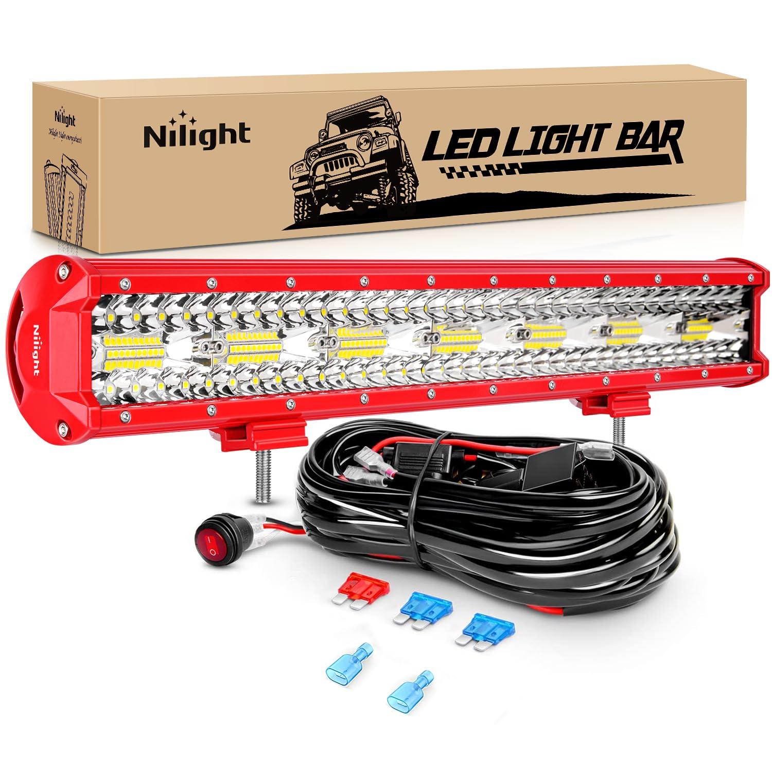 Nilight LED Light Bar 20Inch Triple Row Spot Flood Combo Lights with Wiring Harness Kit for Fog Light Driving Light Work Light on Off-Road Truck SUV ATV UTV, 2 Years Warranty