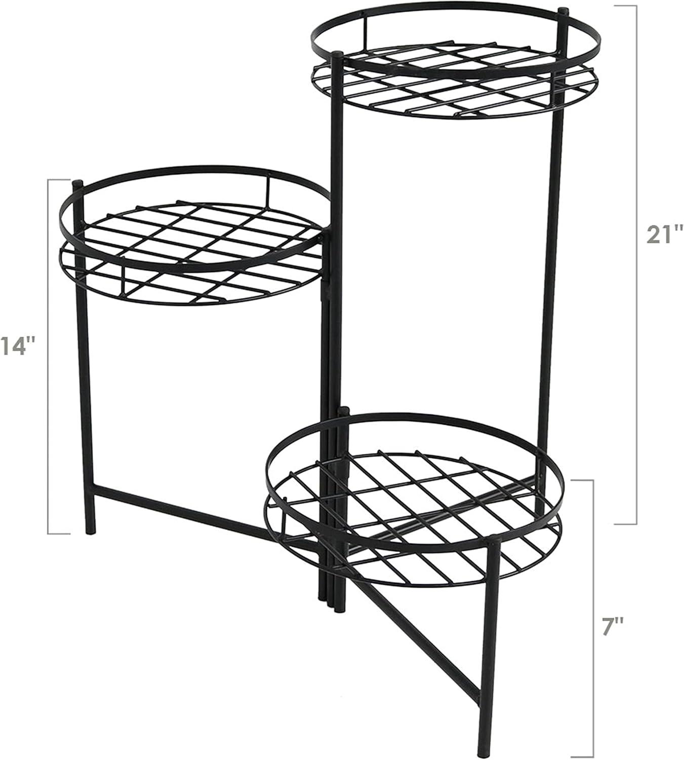 Sunnydaze Iron Metal 3-Tiered Decorative Flower Plant Pot Holder Stand Display - Black - 2pk