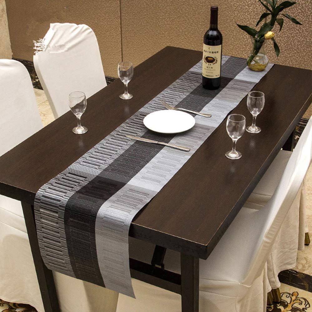 Silver and Black Woven Vinyl Placemats with Table Runner Set