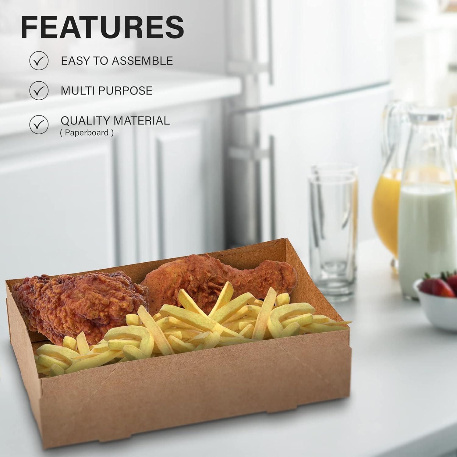 MT Products Brown Paperboard Food and Drink Tray - Pop-Up J-Type Rectangular - Pack of 25