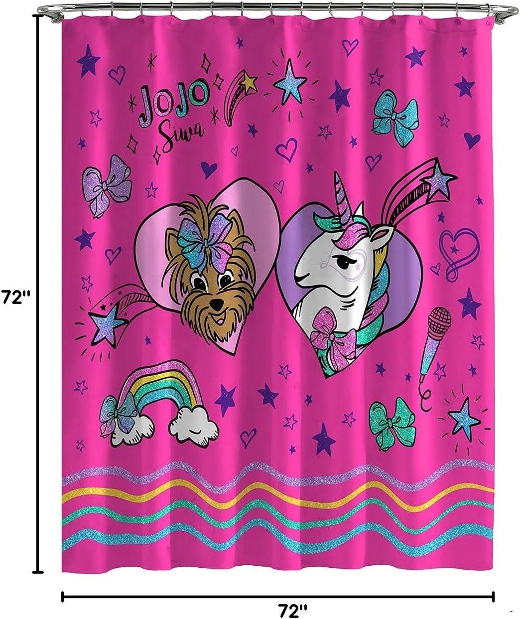 Jojo Siwa 13-Piece Kids Shower Curtain and Hook Set, 72 x 72, Microfiber, Pink, Nickelodeon