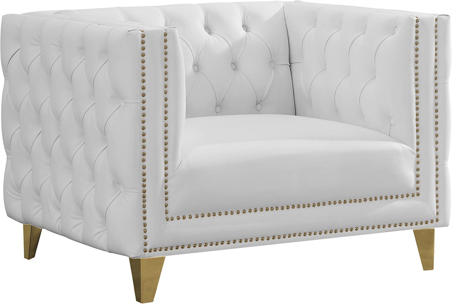 Michelle Sumptuous White Faux Leather Chair with Gold Iron Legs