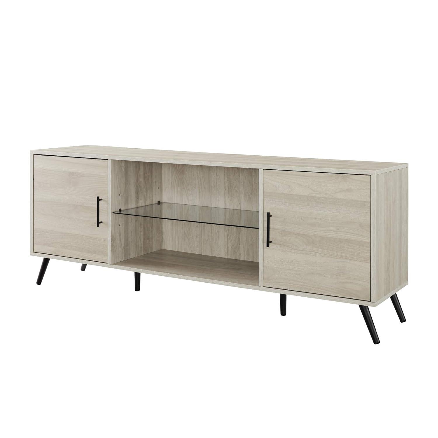 Walker Edison Mid Century 2-Door TV Stand for TVs up to 68", Birch