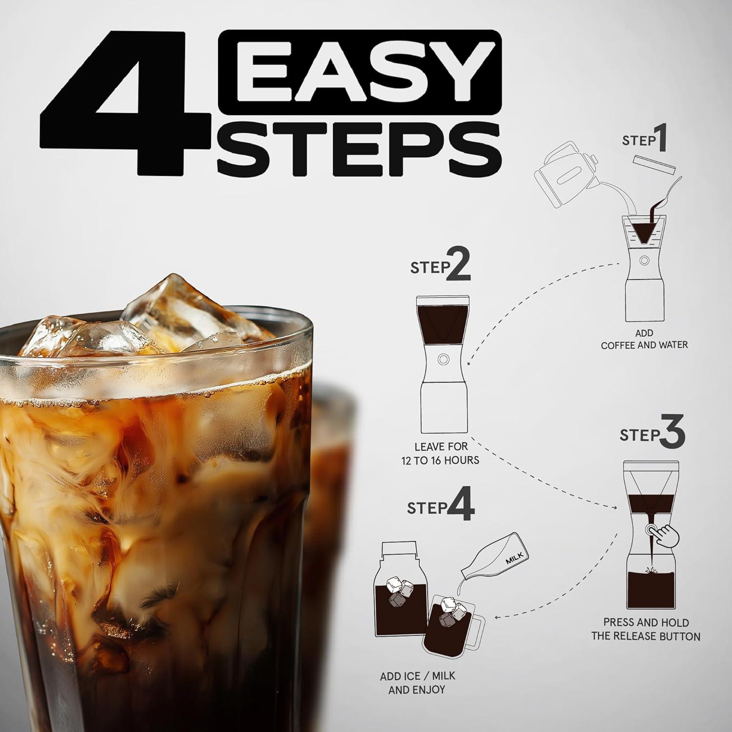 Black Stainless Steel 40oz Portable Cold Brew Coffee Maker