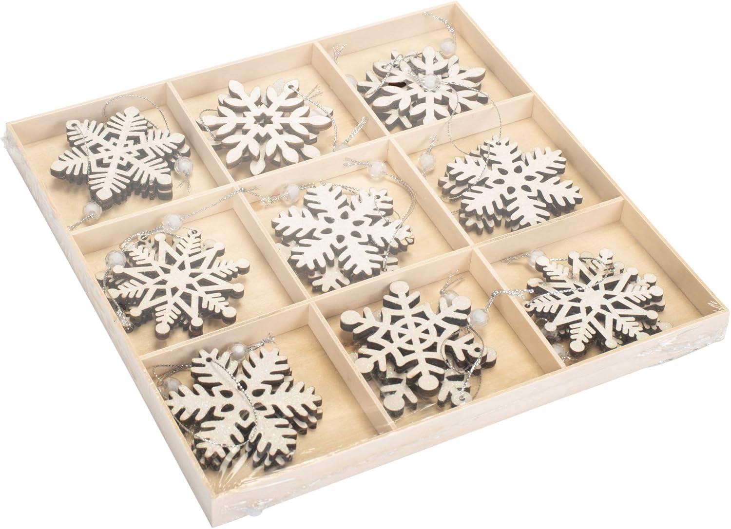 Melrose Wooden Mini Snowflake Ornament (Set of 18)