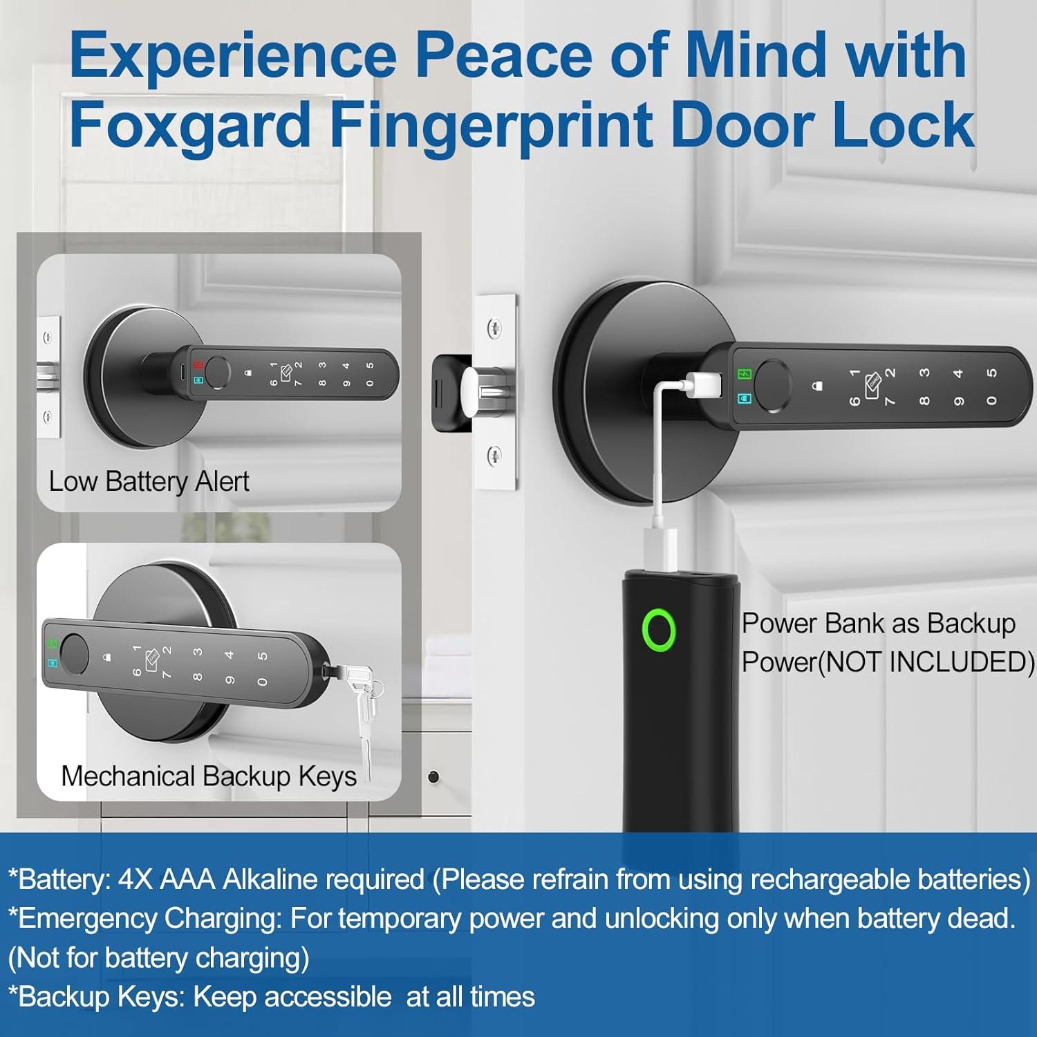 Smart Fingerprint Door Lock: Fingerprint Door Handle-Biometric 5 In 1 Fingerprint Door Lock-Bedroom Smart Door Handle-APP Control-Easy To Install-Round Black-1 Pack